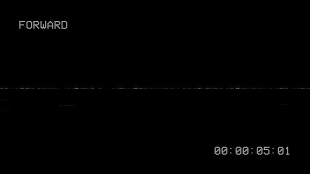 Old damaged vhs forward effect with glitch static and retro timecode
