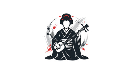 Obraz premium Geisha playing traditional Japanese shamisen musical instrument.