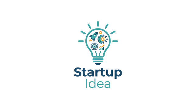 Startup concept with light bulb and globe logo