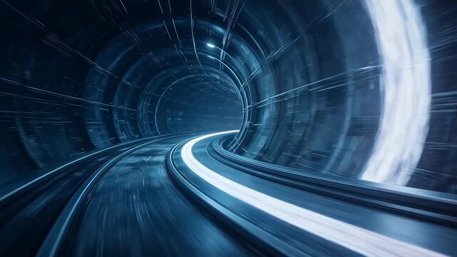 Red circular tunnel with glowing ring structures and extending light tracks