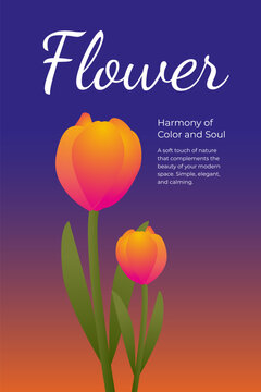 Minimalist tulip flower poster illustration with gradient background