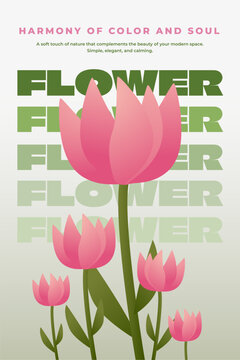 Minimalist Pink Tulips Graphic Poster for Interior Wall Art