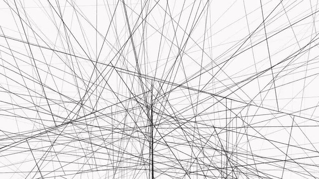 Random black film lines crossing on a white background, abstract vintage texture and dynamic scratch effect.