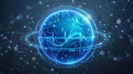 Fototapeta premium Glowing blue globe with network connections in space