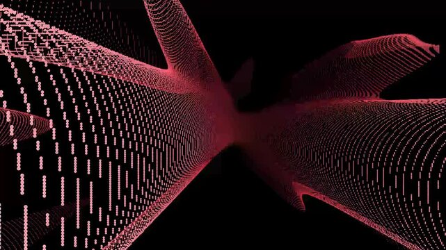 Dot-grid skyscrapers upward view wave lines background animation