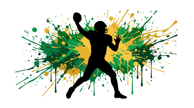 Silhouette of a football player throwing a ball during a game.