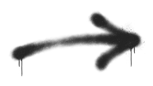 Aerosol spray paint arrow graffiti tag layout. Distressed abstract urban pointer shape with messy dripping ink element for hardcore streetwear clothing apparel presentation design asset clip art.