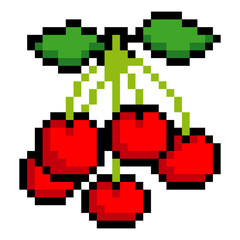 Fototapeta premium Cherry fruit with pixel art on white background.