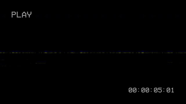 Retro vhs tape playing glitch effect overlay with timecode and static