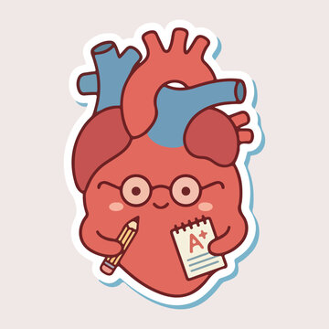 Cute Cartoon Heart Character Sticker for Biology and School Science