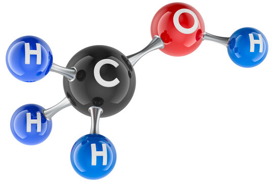 Methanol molecule ball and stick model, transparent background.