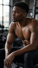 Fototapeta premium Fit athlete resting in gym