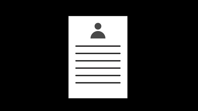 Document layout featuring a dark gray user profile icon avatar followed by six multi-colored horizontal placeholder text lines. 2D motion graphics in 4K resolution with alpha channel