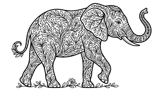 Intricately designed elephant with floral patterns.