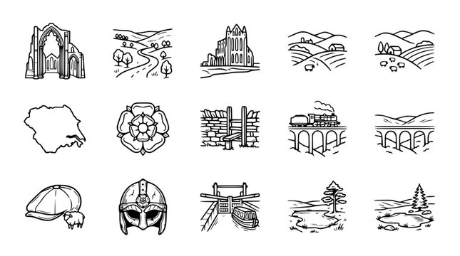 Vintage English Heritage Icons: Rural Landscapes, Architecture, History, and Symbols