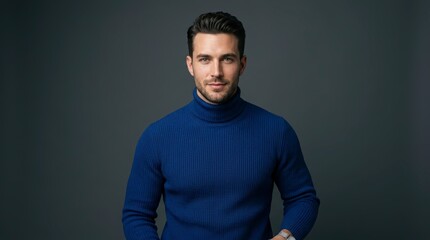 Obraz premium Man wearing blue sweater, standing confidently