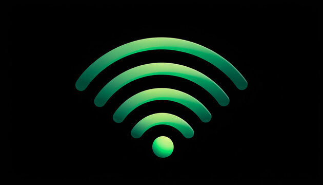 Glowing green Wi-Fi symbol on black background