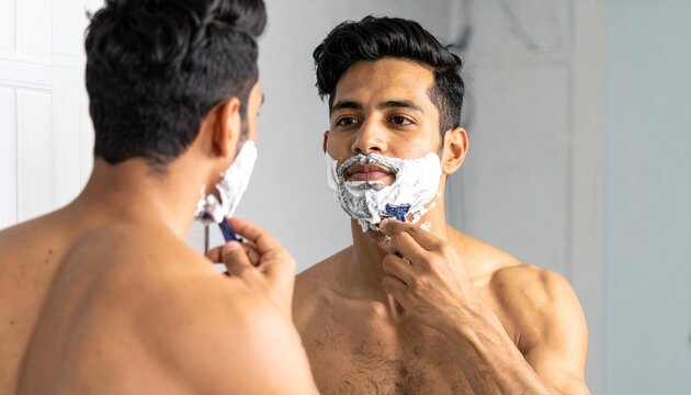 man shaving his beard