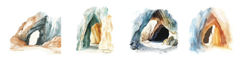 Fototapeta premium A Collection of cave painting designs, Hand-painted style, vectorized, vector set available in EPS, Plant set, vector set available in EPS, Simple Hand-painted watercolor style