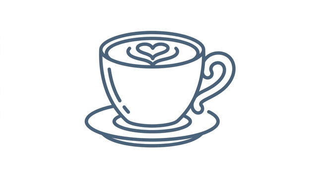 Hand drawn coffee cup with heart latte art illustration.