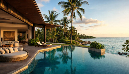 Fototapeta premium Luxury tropical villa with pool and ocean view