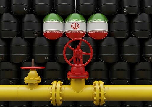 Iranian oil barrels and pipeline for energy export or embargo concept