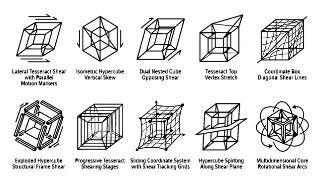Technical Diagram of Hypercube Transformations and Geometric Shear Motion Studies.