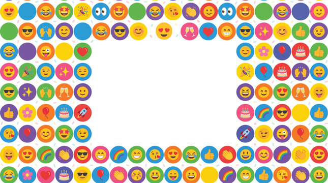 World Emoji Day colorful circle emoji border pattern for July 17 celebration banner with copy space