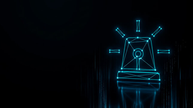 A sleek,  image  of a cybernetic robot head with glowing blue neon lines, futuristic and geometric in appearance.