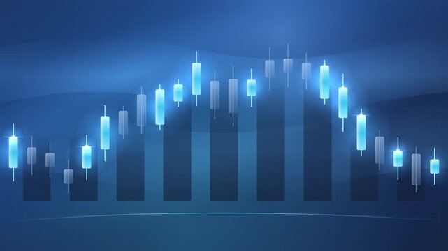 Glowing Blue Candlestick Chart Business Background Fluctuating Digital Financial Trading Data Loop