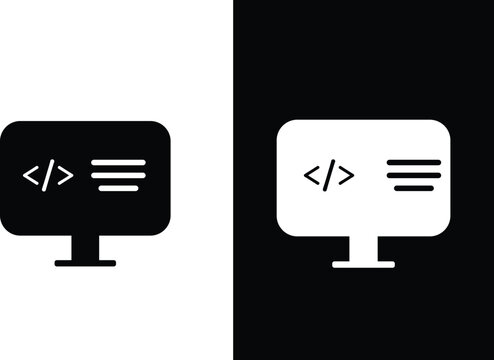 Computer monitor with code brackets on screen. Web development icons. IT services and technology design. digital screen with coding brackets symbol