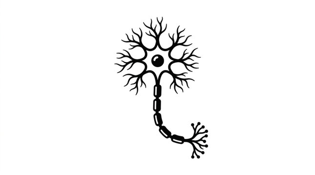 Illustration of a single biological neuron cell body with dendrites and axon.