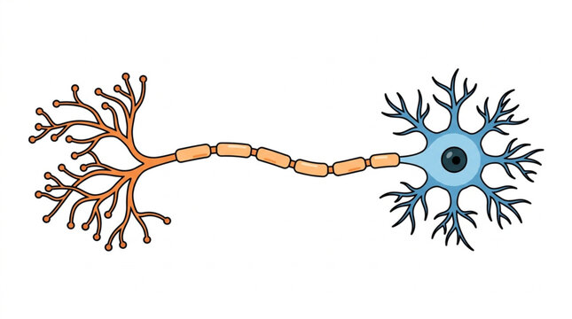 Illustration of a human neuron cell body and axon.