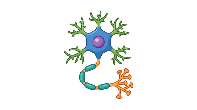 Illustration of a human neuron cell with dendrites and axon.