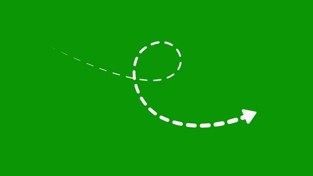 Dynamic winding pointing arrow line asset tracking path. Beautifully crafted overlay asset e This 2D animated video features a smooth animation on a keyable green screen and chromakey background.
