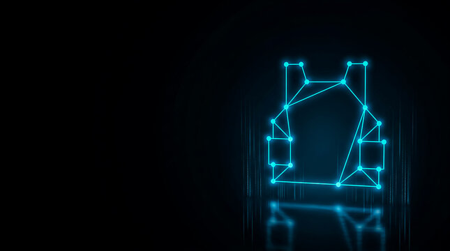 A sleek  image  of a glowing human torso skeleton with interconnected nodes, rendered in vibrant blue neon against a dark background.