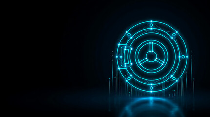 Obraz premium A sleek, image of a glowing digital target with interconnected nodes and circuit-like lines against a dark background.