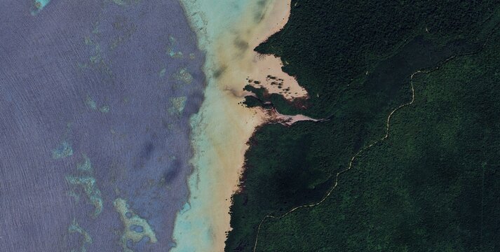 Satellite View Palawan Beach Reef Interface