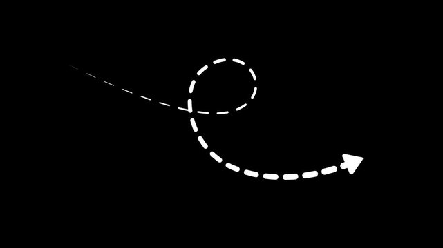 Dynamic winding pointing arrow line asset tracking path. Beautifully crafted overlay asset elemen This 2D animated video features a smooth animation with alpha channel luma matte mask background.