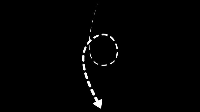 Curved hand-drawn vector motion arrow pointer indicator. Beautifully crafted overlay asset elemen This 2D animated video features a smooth animation with alpha channel luma matte mask background.