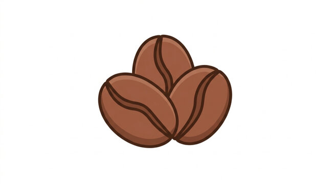 Three Brown Coffee Beans Isolated on White Background.