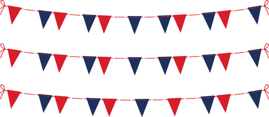 Fototapeta premium Red and blue triangular pennant banner decorations for party events and celebrations