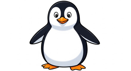 Obraz premium Adorable cartoon penguin standing on white background with orange beak and feet in playful pose