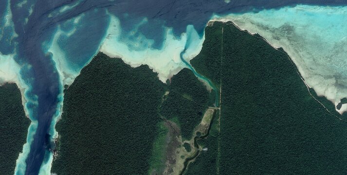 Satellite View Palawan Island Airstrip Forest Peninsulas
