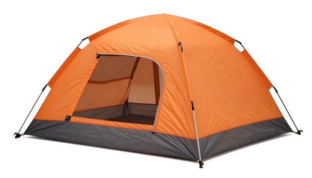 Bright orange dome tent with a dark gray base, perfect for outdoor adventures
