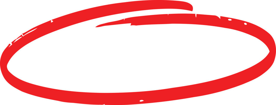 Red brushstroke oval shape on white background