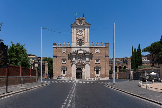 Porta Pia, gate to the ancient Aurelian Walls of Rome, Italy
