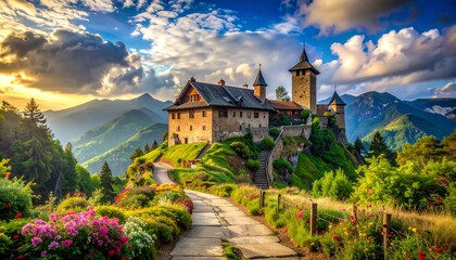 Naklejka premium castle in the mountains