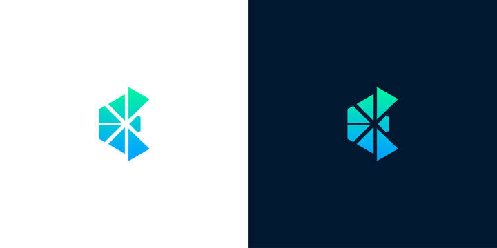 Geometric letter C logo design concept with colorful triangles
