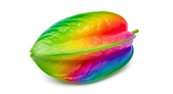 Rainbow colored starfruit on white.